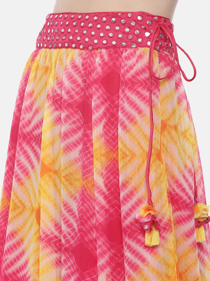 Neerus Pink chiffon flared lehenga set - detail view 5