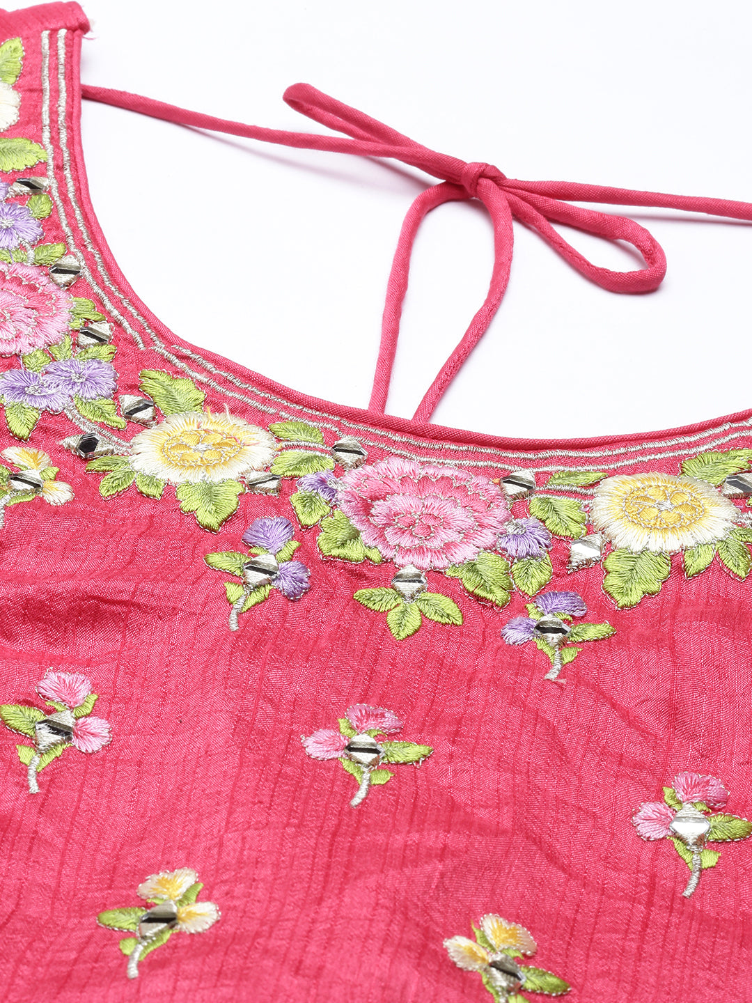 Neeru'S coral color, silk fabric kurta set