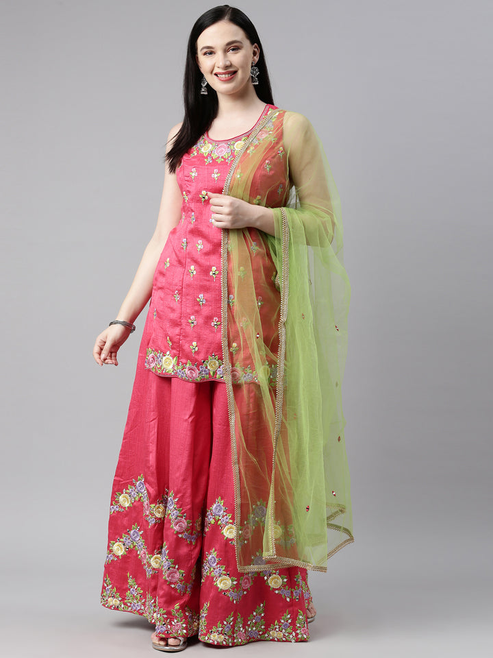 Neerus Pink silk kurta set - detail view 5