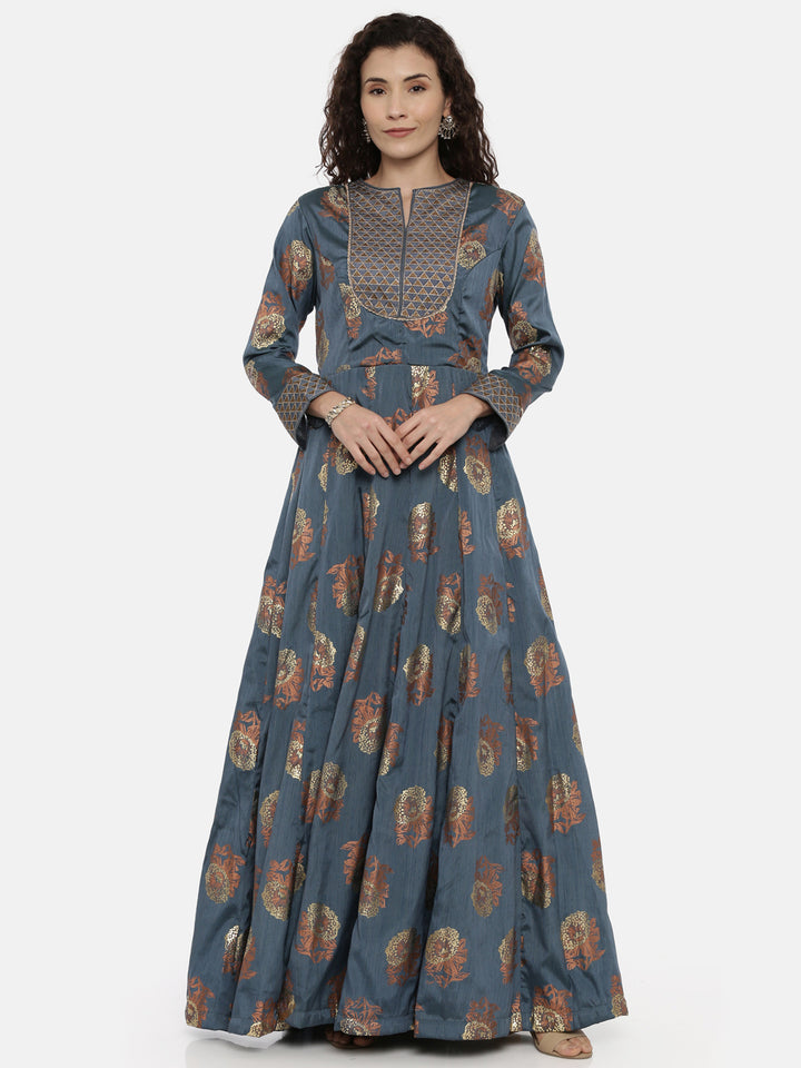 Neerus Blue printed Anarkali kurta - front view