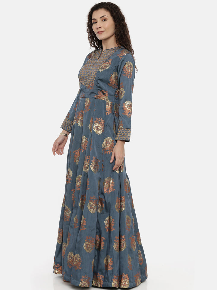 Neerus Blue printed Anarkali kurta - side view