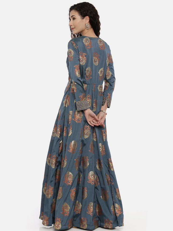 Neerus Blue printed Anarkali kurta - detail view 1