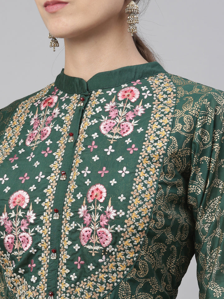 Neerus Green silk kurta set - back view