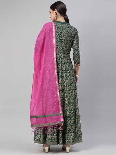 Neeru's Bottle Green Color Silk Fabric Kurta Set