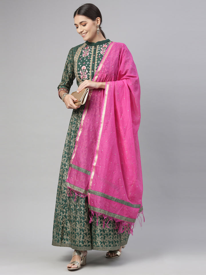 Neerus Green silk kurta set - detail view 7