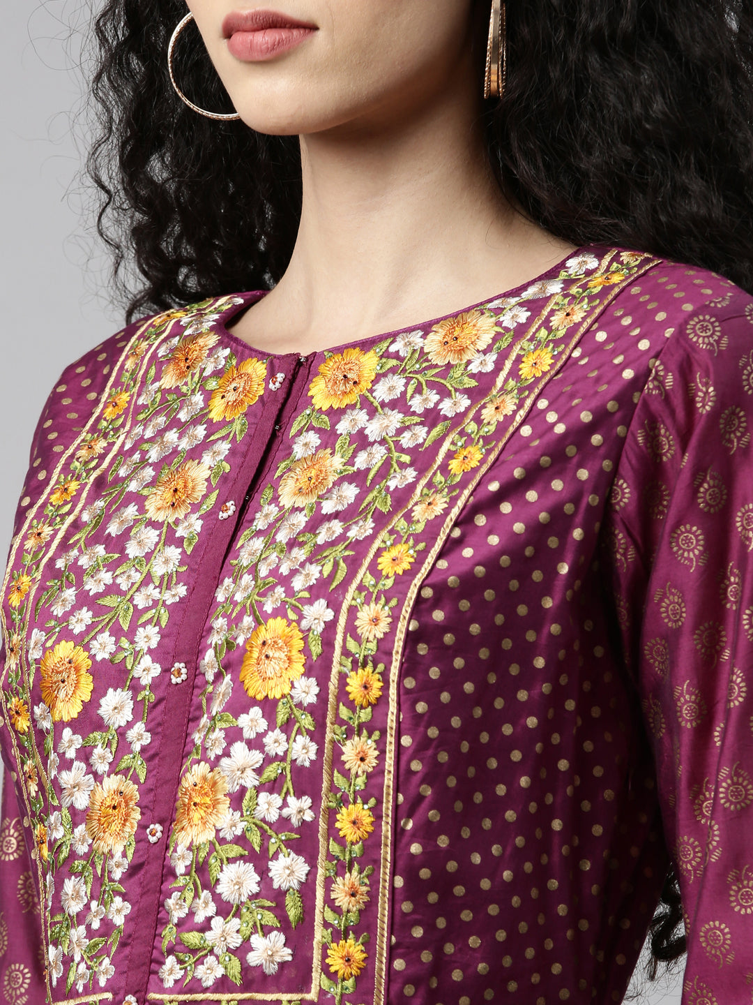 Neerus Purple Color Chanderi Fabric Kurta Set