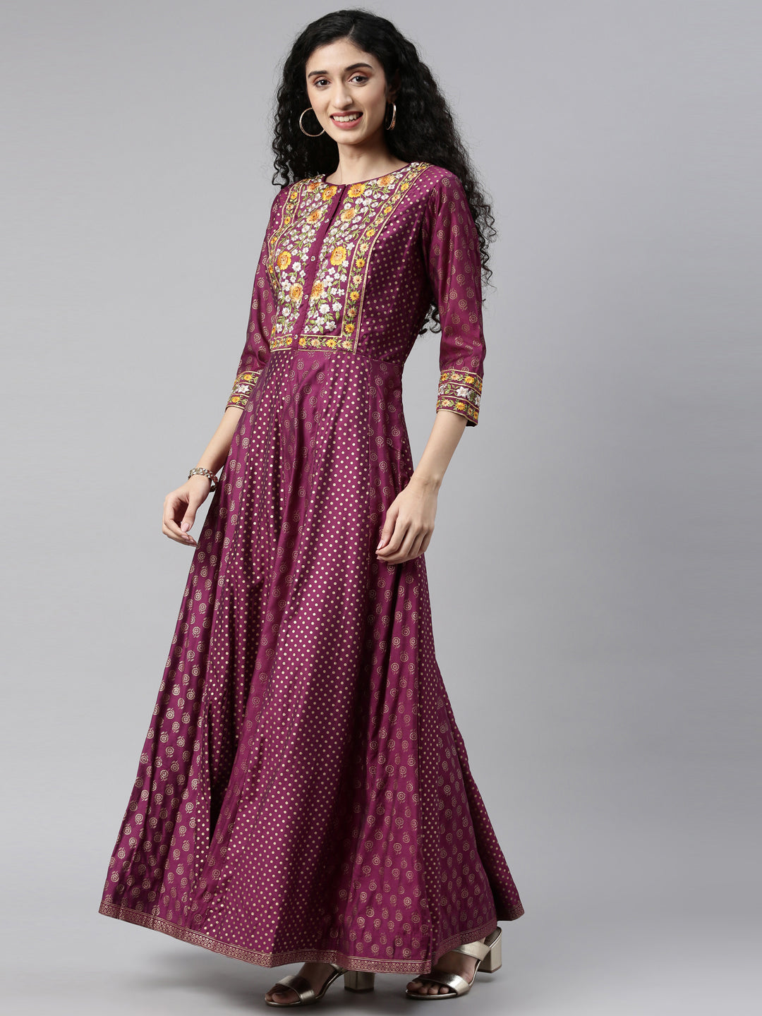 Neerus Purple Color Chanderi Fabric Kurta Set