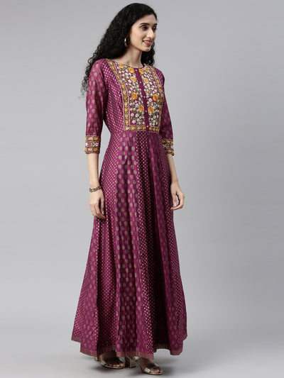 Neeru'S purple color, chanderi fabric kurta set