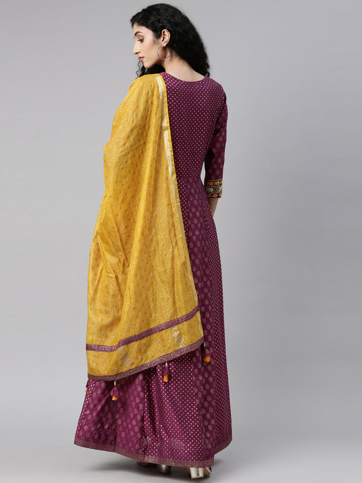 Neerus Purple Color Chanderi Fabric Kurta Set