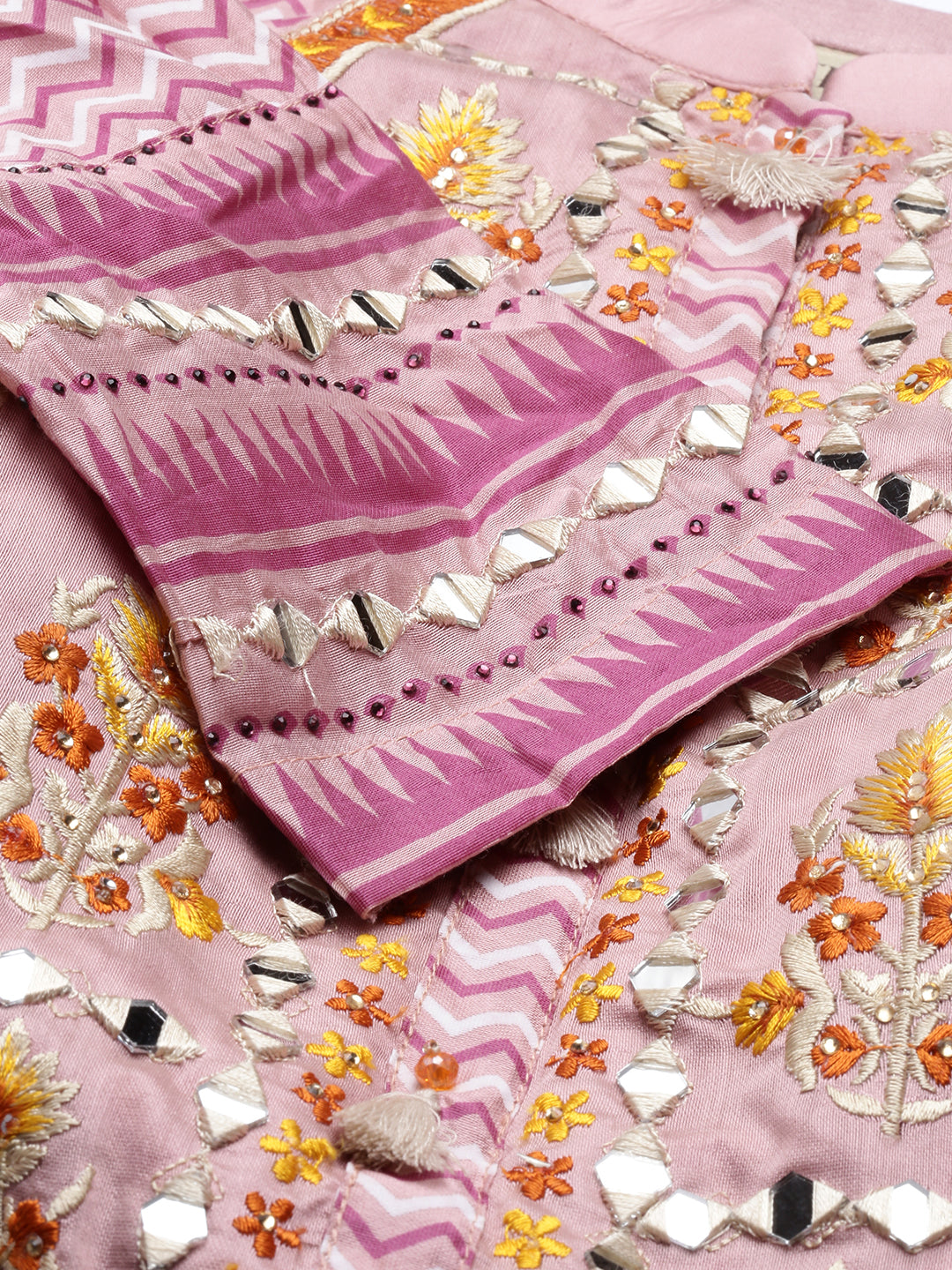 Neeru's Pink Color Chanderi Fabric Kurta Set