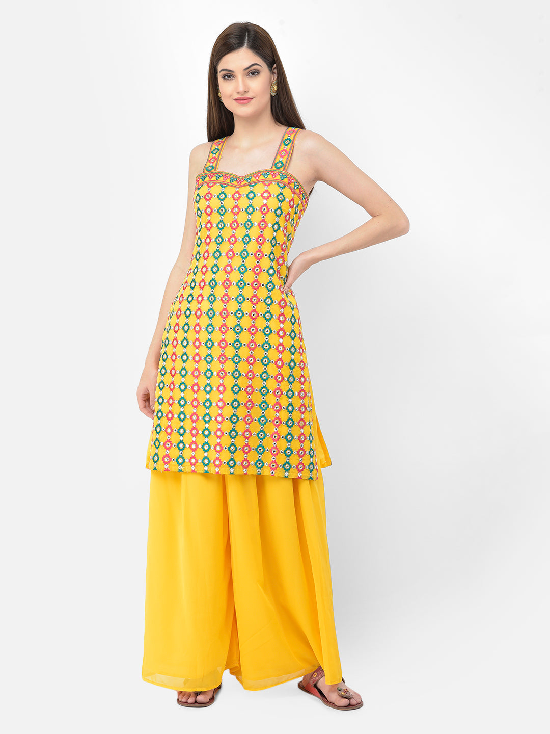 Neerus'S yellow color, georgette fabric suit-plazzo