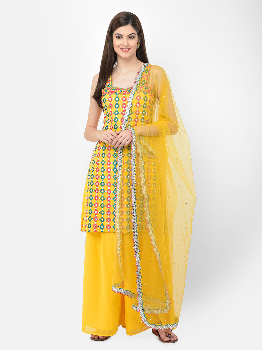 Neerus'S yellow color, georgette fabric suit-plazzo