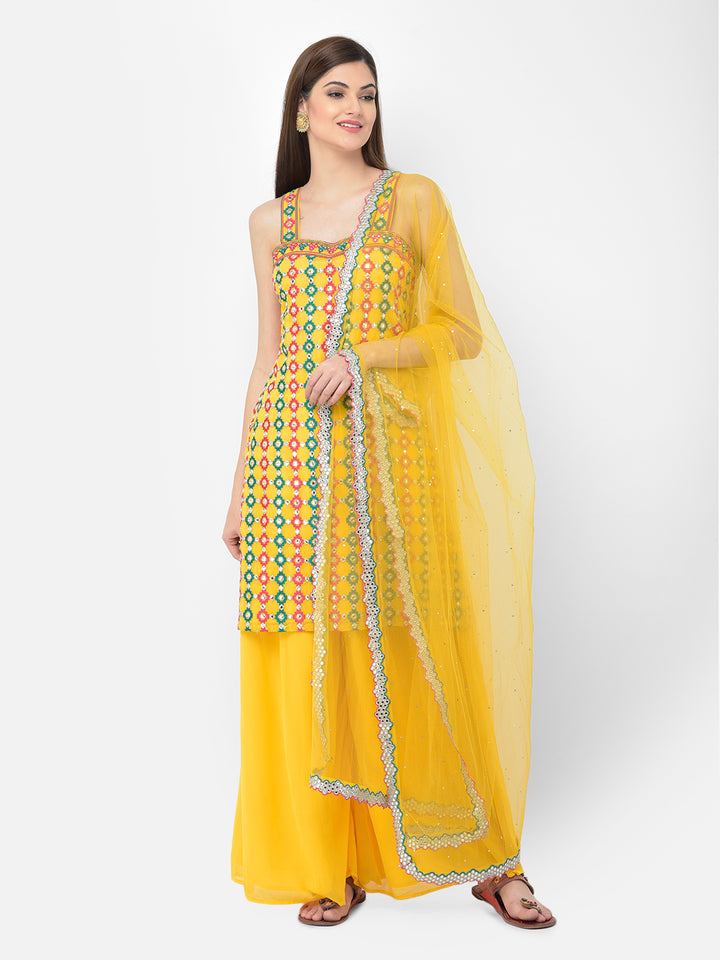 Neerus'S Yellow Color Georgette Fabric Suit-Plazzo