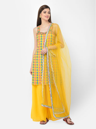 Neerus'S yellow color, georgette fabric suit-plazzo