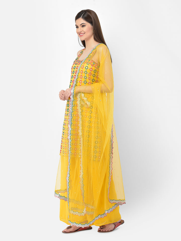 Neerus'S Yellow Color Georgette Fabric Suit-Plazzo