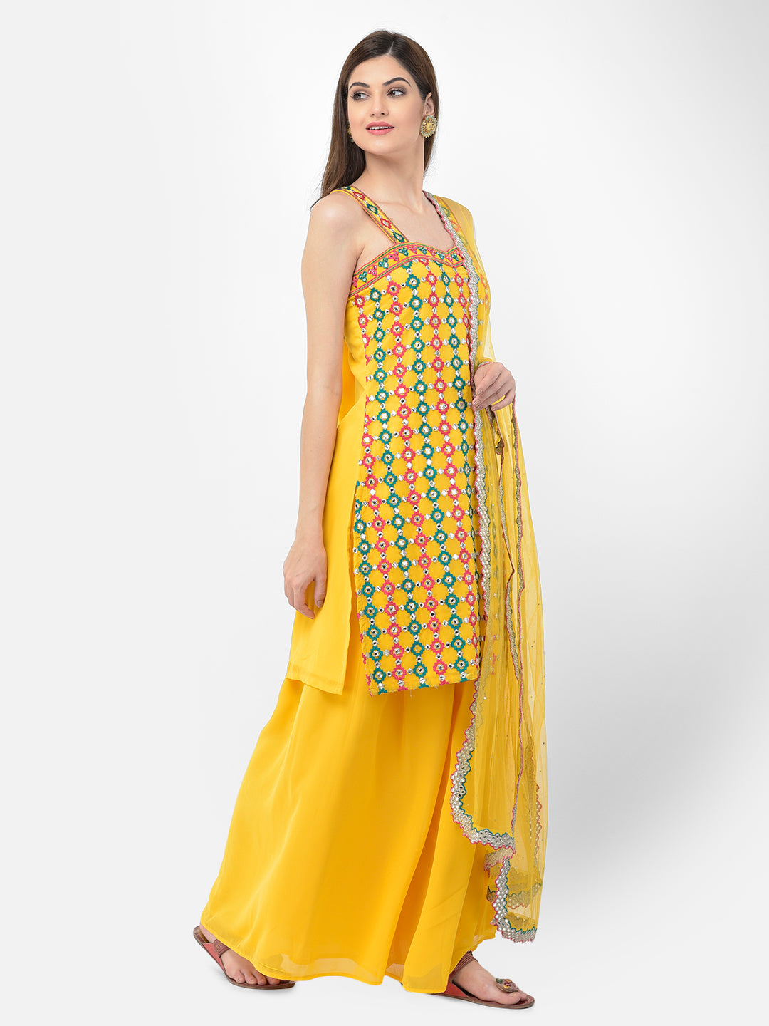 Neerus'S yellow color, georgette fabric suit-plazzo