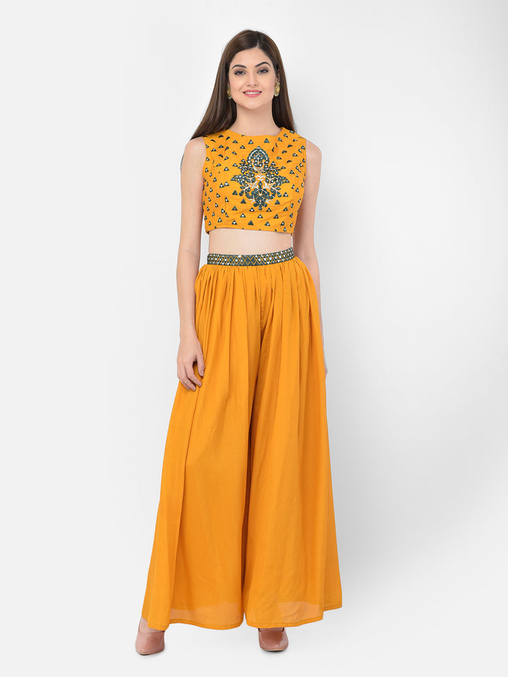 Neerus'S Mustard Color Crepe Fabric Ghagra Set