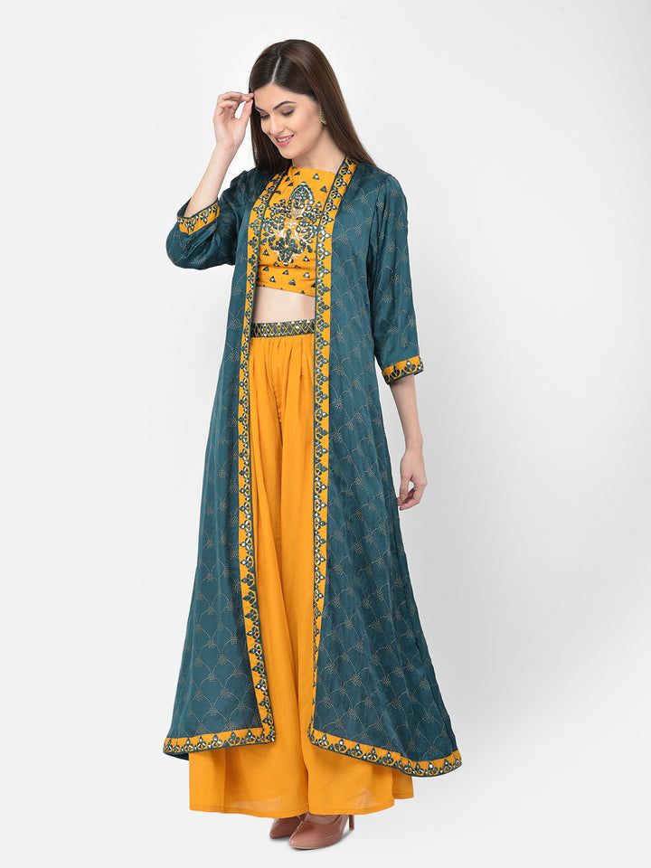 Neerus'S Mustard Color Crepe Fabric Ghagra Set