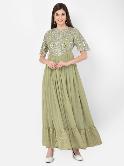 Neeru's pista color, georgette fabric suit-anarkali