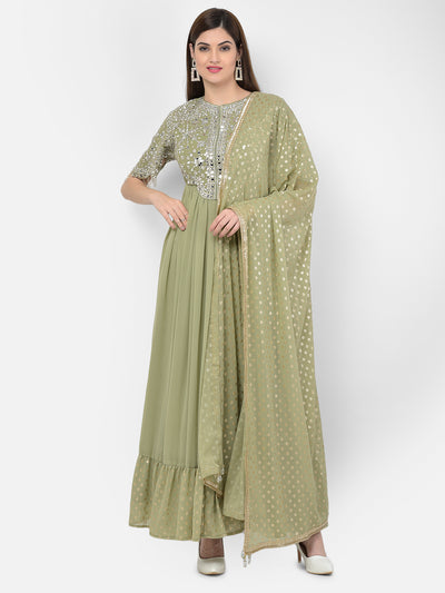 Neeru's pista color, georgette fabric suit-anarkali