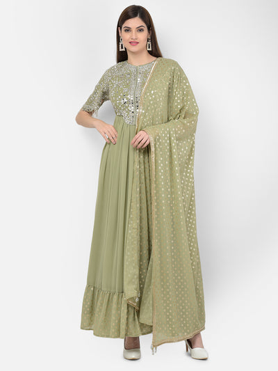 Neeru's Pista Color Georgette Fabric Suit-Anarkali