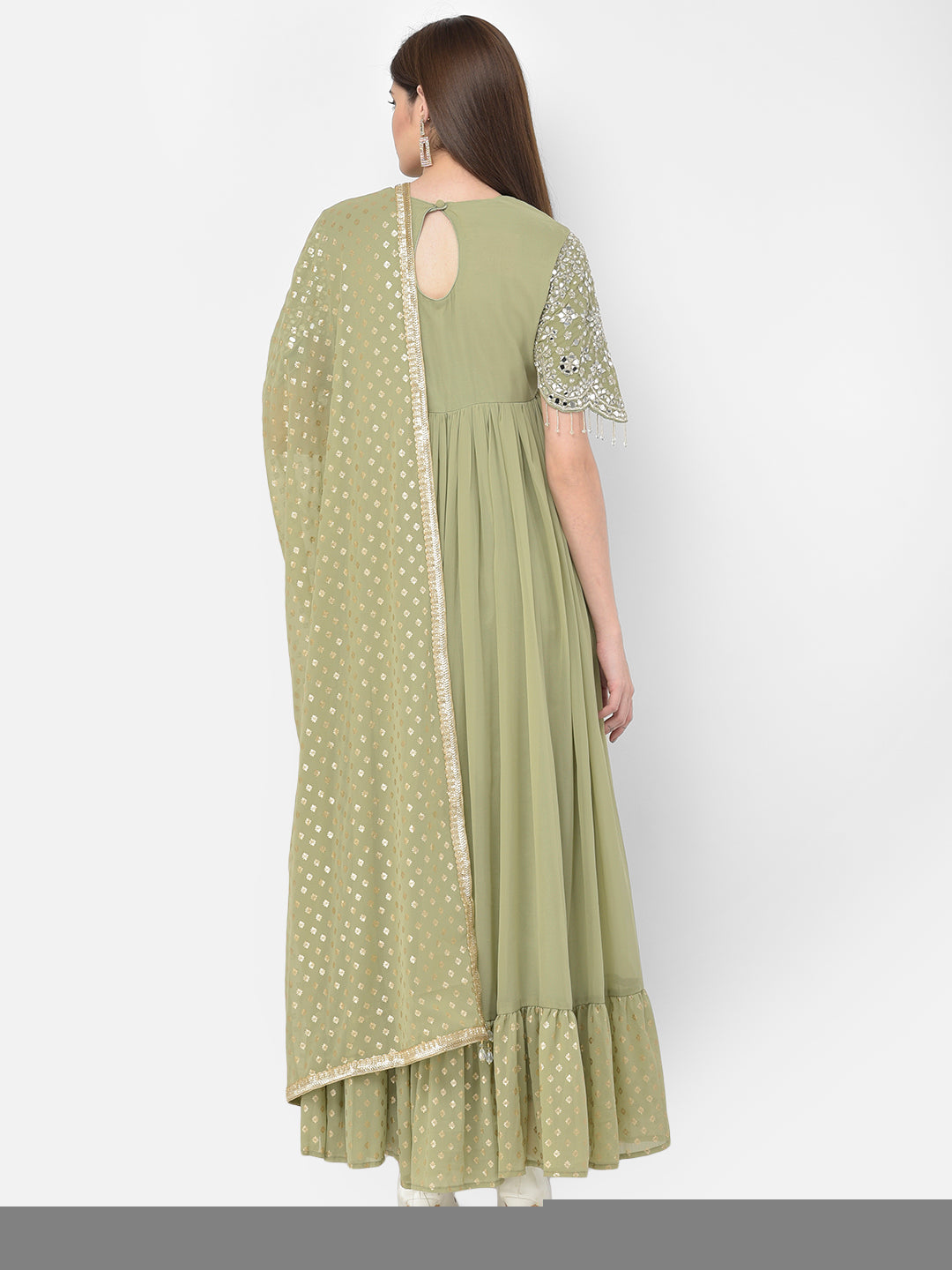 Neerus Green Georgette Embroidered Anarkali Suit Set - side view