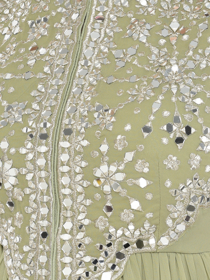 Neerus Green Georgette Embroidered Anarkali Suit Set - detail view 2