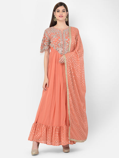 Neeru'S rust color, georgette fabric salwar kameez