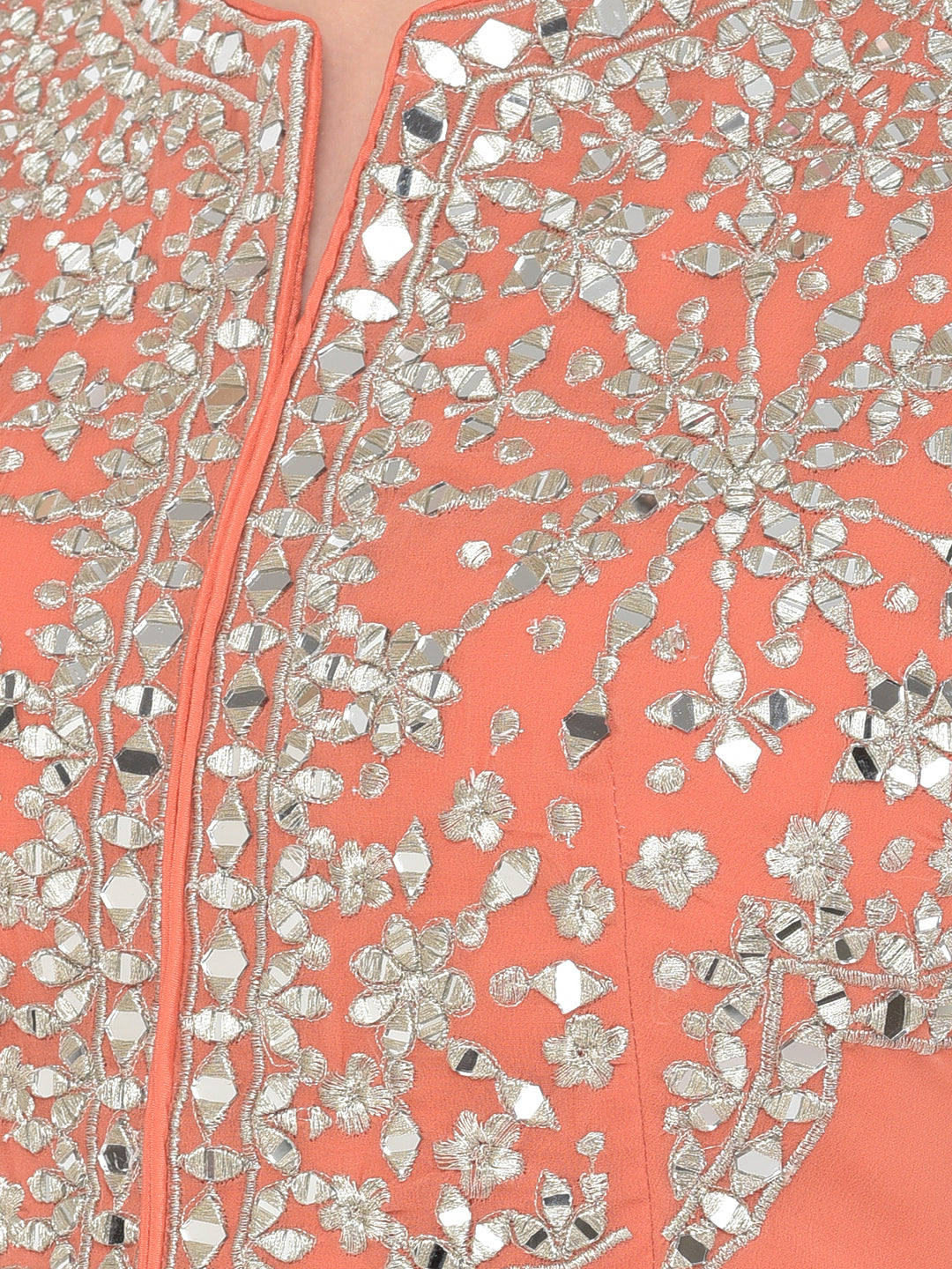 Neerus Orange Georgette Mirror Work Kurta Set - detail view 3