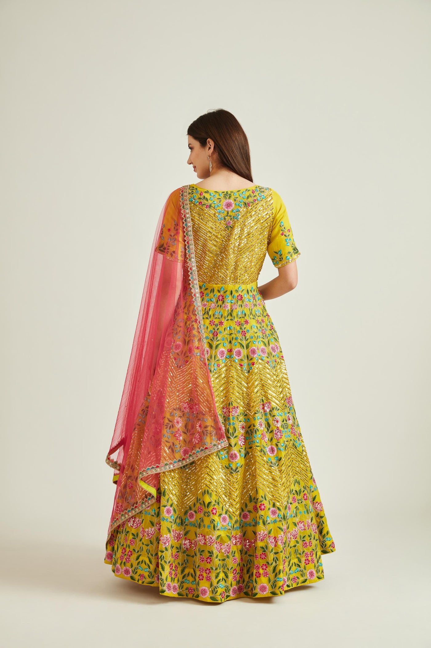 Neeru'S YELLOW Colour ORGANZA Fabric PRDD