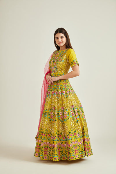 Neeru'S YELLOW Colour ORGANZA Fabric PRDD