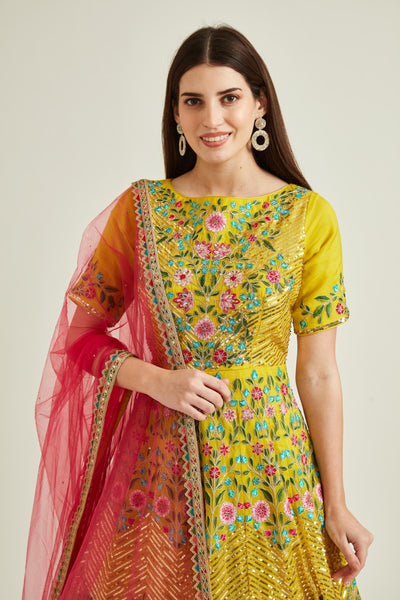 Neeru'S YELLOW Colour ORGANZA Fabric PRDD