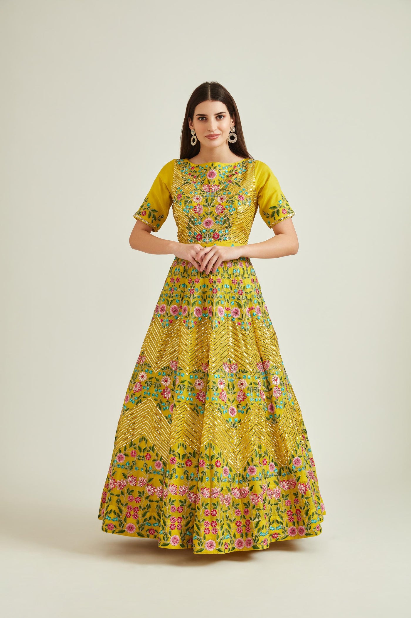 Neeru'S YELLOW Colour ORGANZA Fabric PRDD