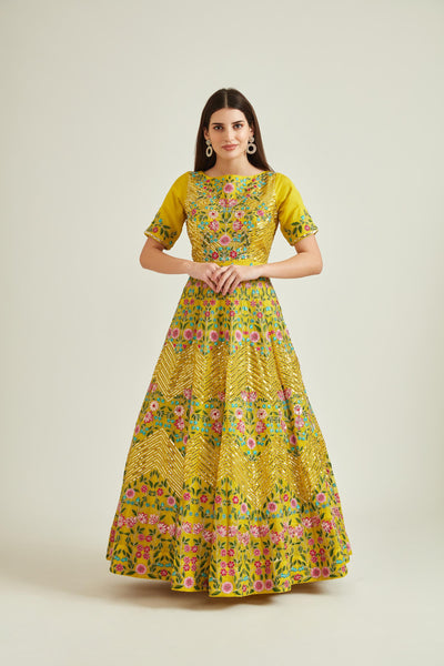 Neeru'S YELLOW Colour ORGANZA Fabric PRDD