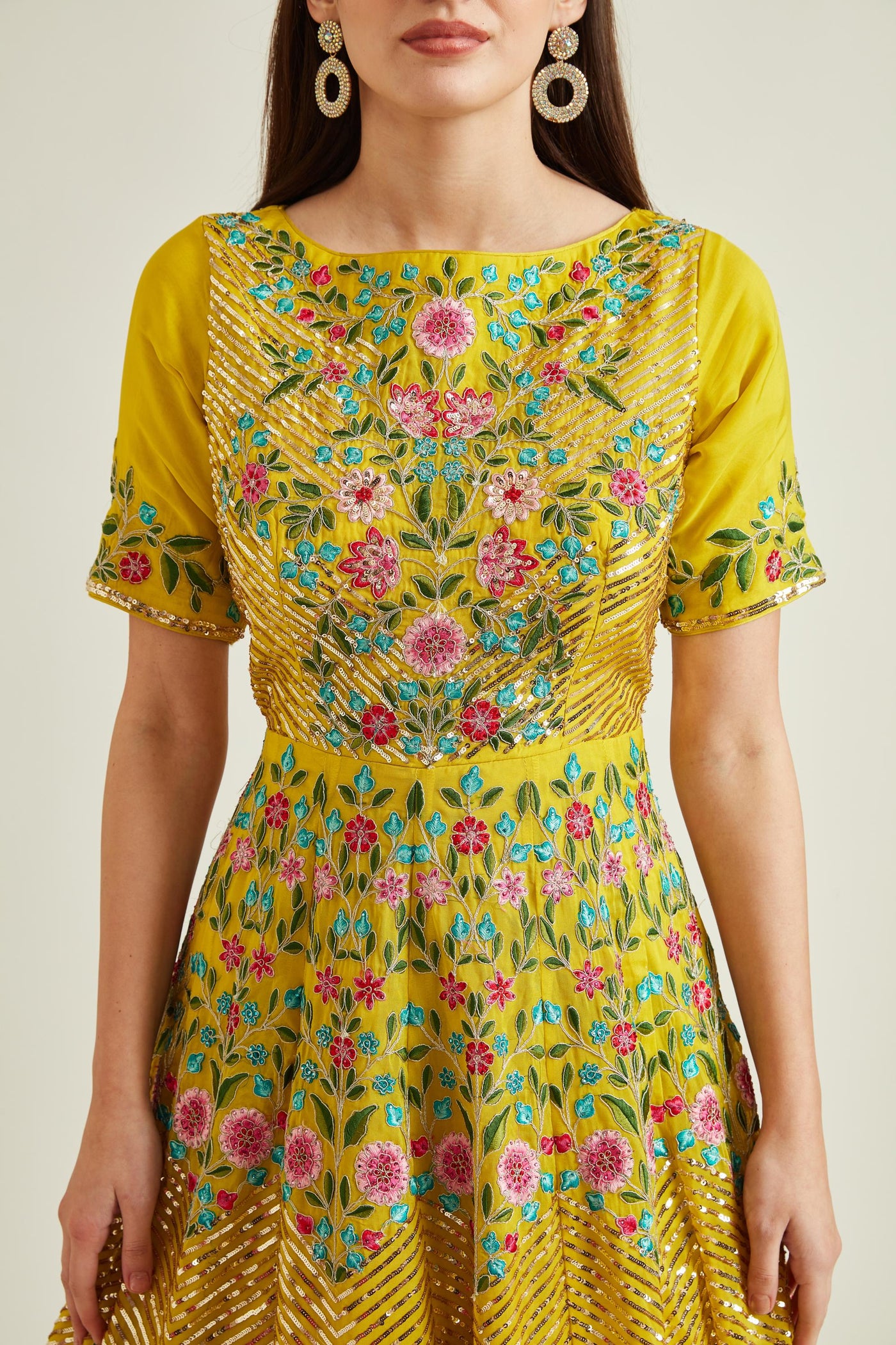 Neeru'S YELLOW Colour ORGANZA Fabric PRDD