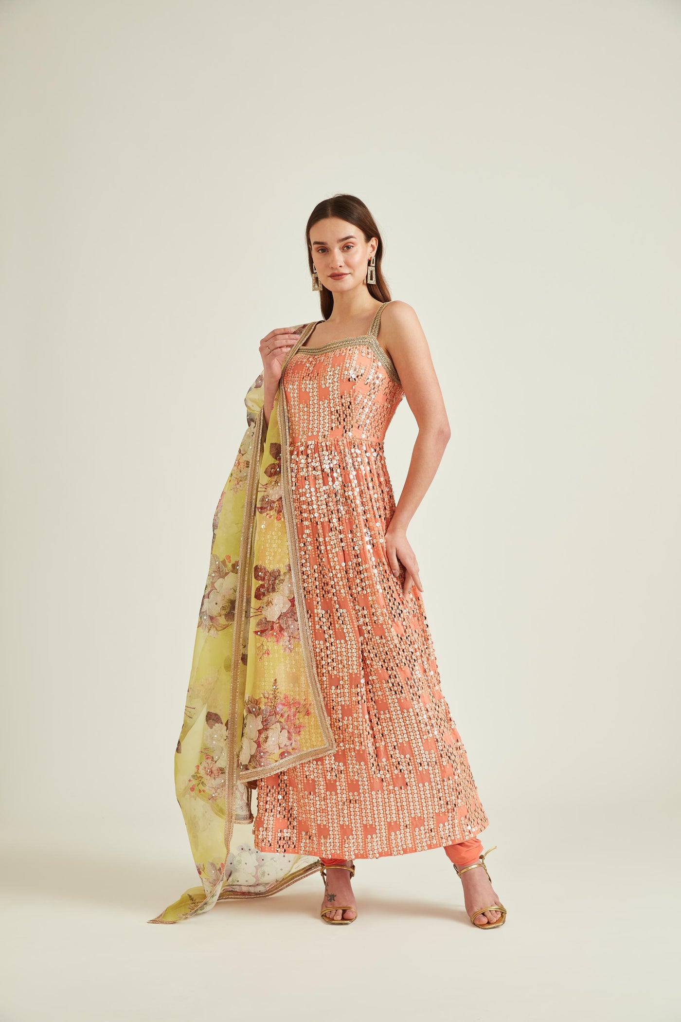 Neeru'S PEACH Colour GEORGETTE Fabric SUIT-ANARKALI