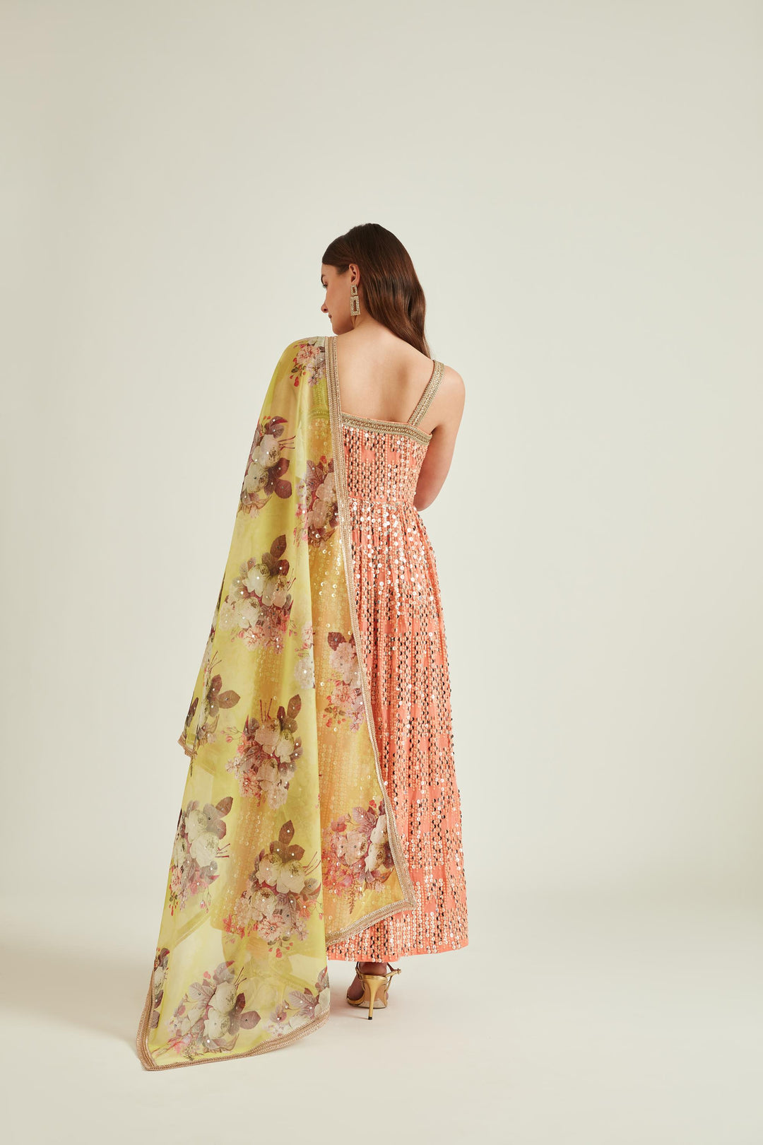 Neerus Orange Georgette Embroidered Anarkali Kurta Set - back view