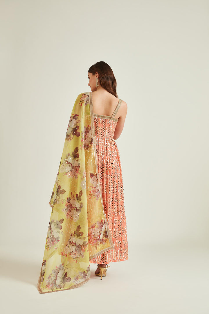 Neerus Orange Georgette Embroidered Anarkali Kurta Set - back view