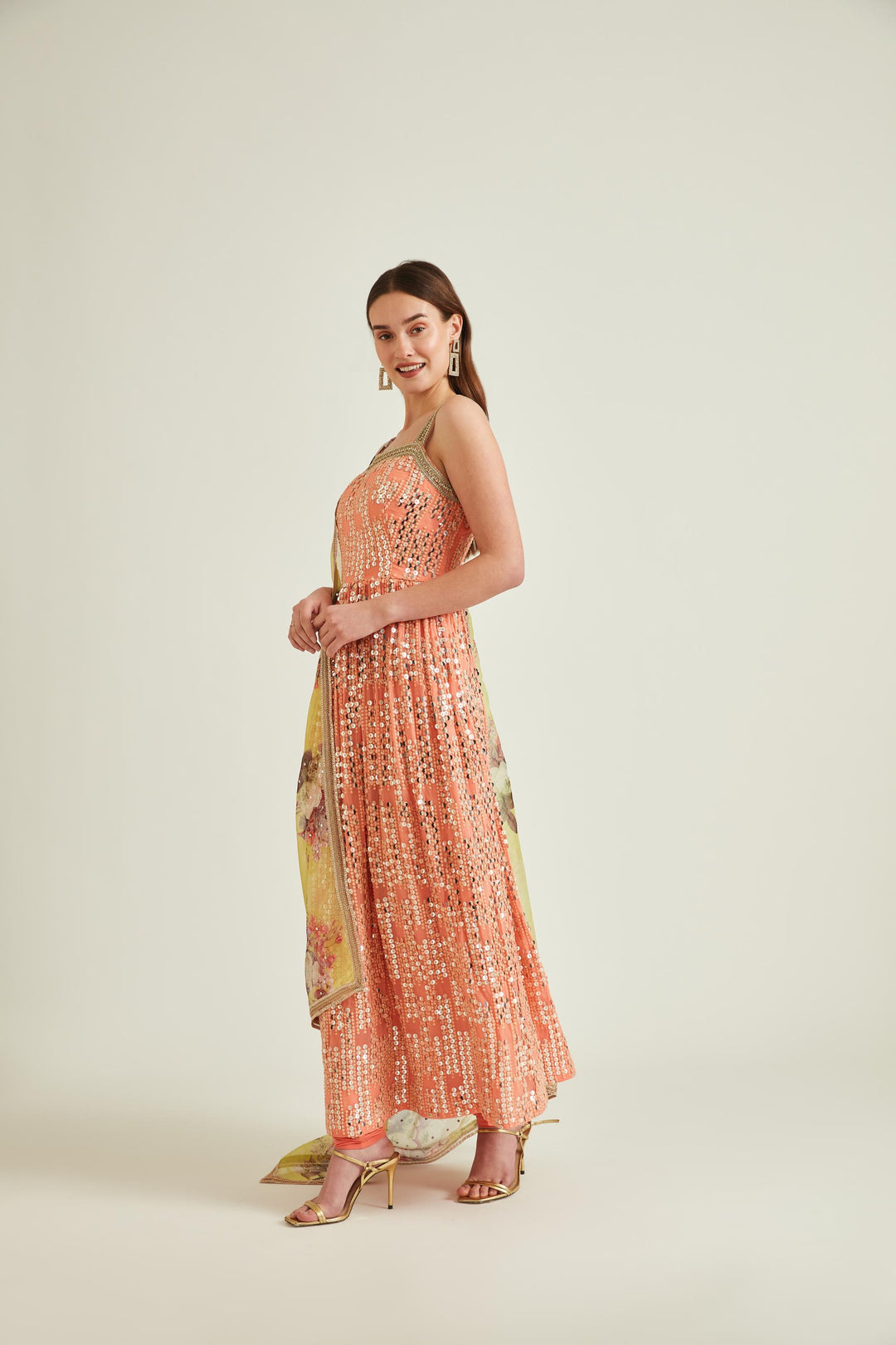 Neerus Orange Georgette Embroidered Anarkali Kurta Set - detail view 2