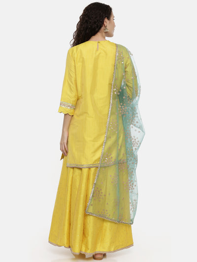 Neeru's Yellow Embroidered Kurta With Skirt & Dupatta