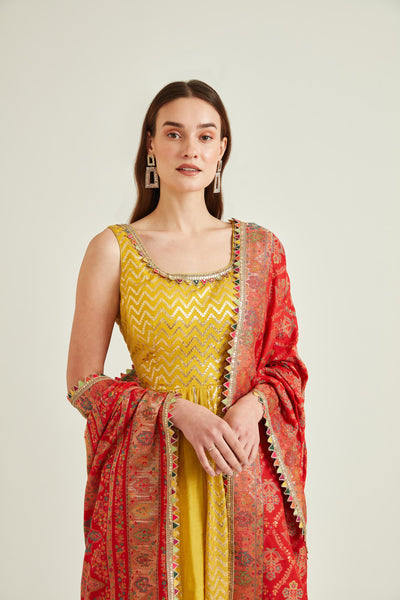 Neeru's Yellow Colour Chanderi Fabric Suit-Anarkali