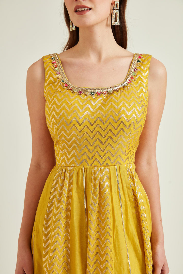 Neerus Yellow Colour Chanderi Fabric Suit-Anarkali