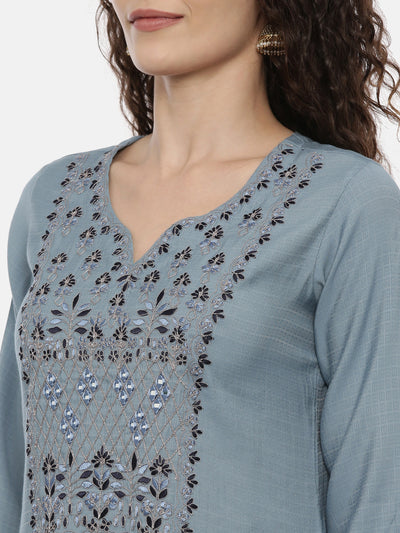 Neeru'S Ice Blue Color, Slub Rayon Fabric Suit-Plazzo