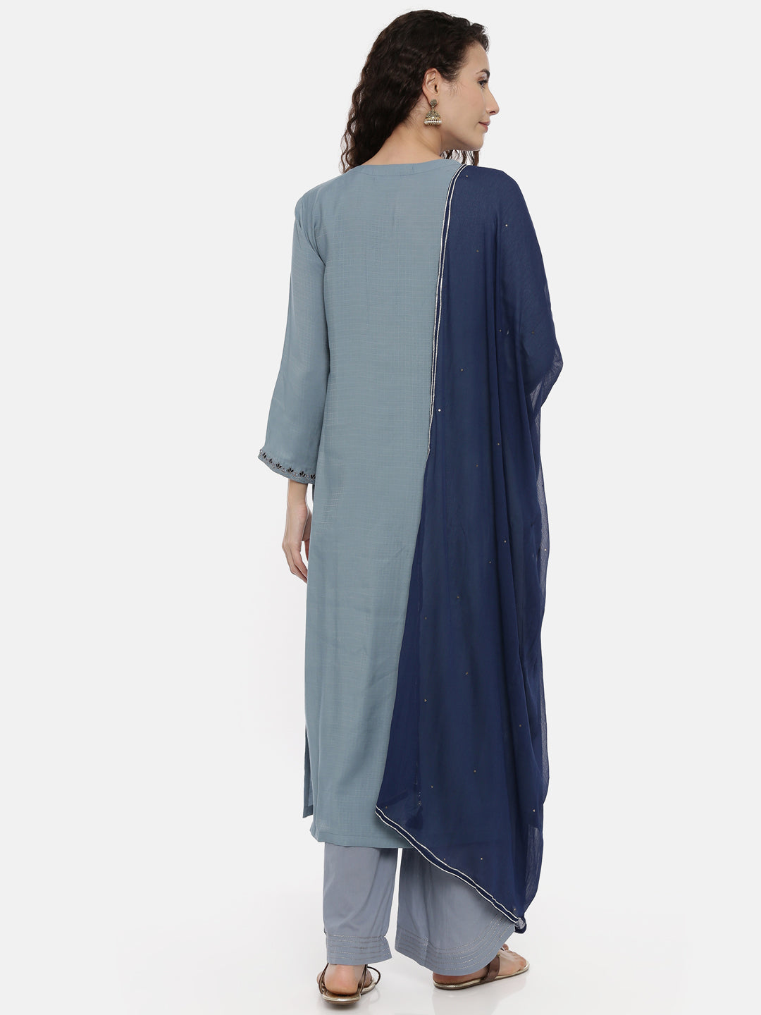 Neeru'S Ice Blue Color, Slub Rayon Fabric Suit-Plazzo