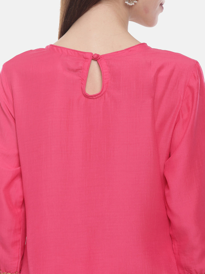 Neerus Pink muslin printed suit set - back view