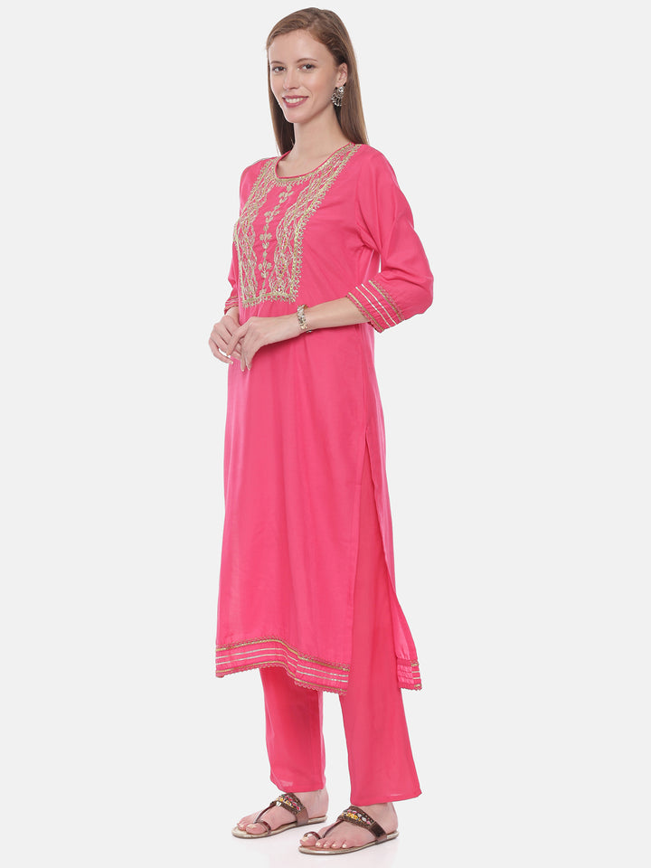 Neerus Pink muslin printed suit set - detail view 1