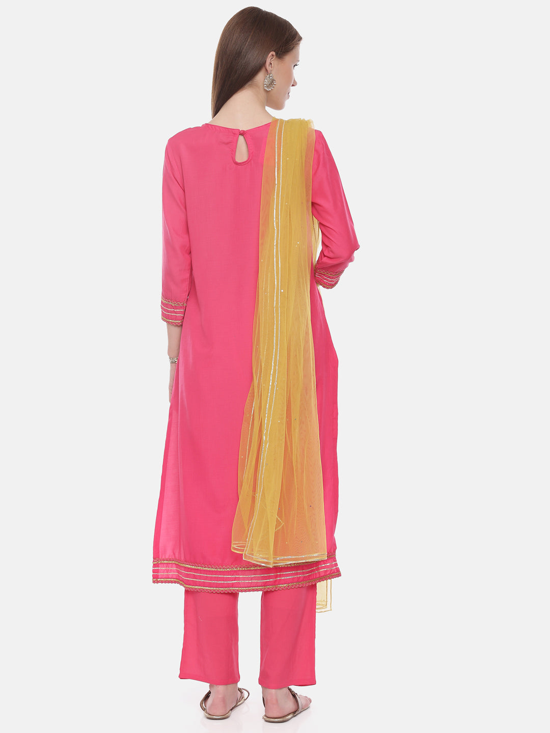 Neerus Pink muslin printed suit set - detail view 3