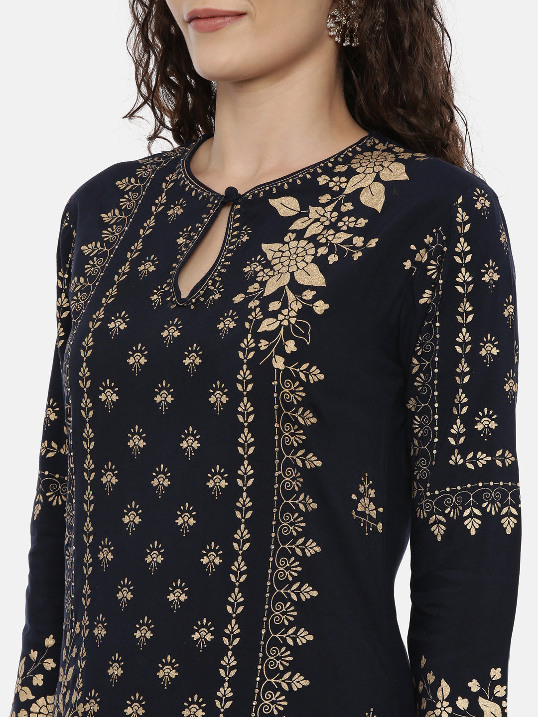 Neerus Navy Printed Straight Kurta