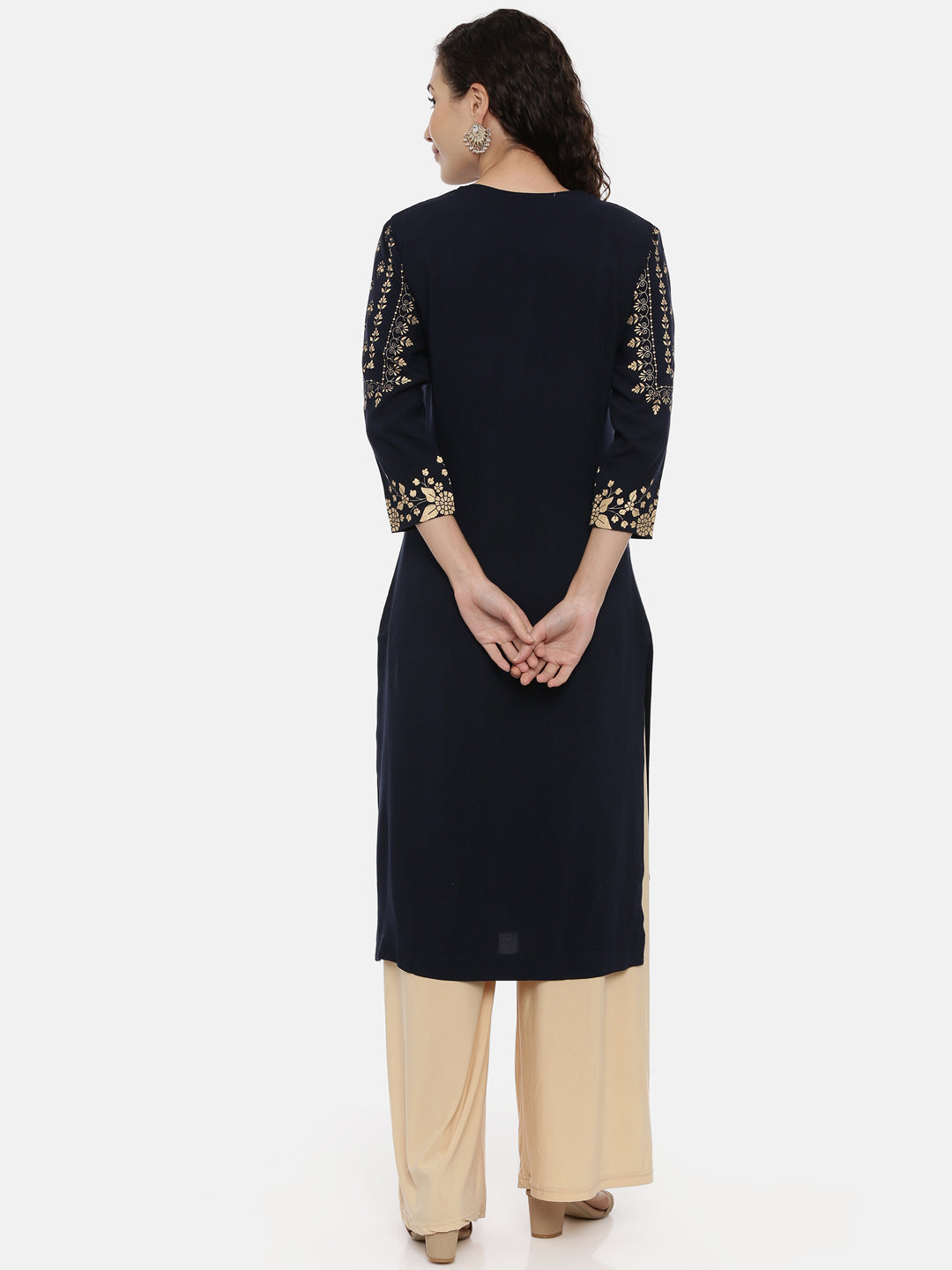 Neerus Navy Printed Straight Kurta