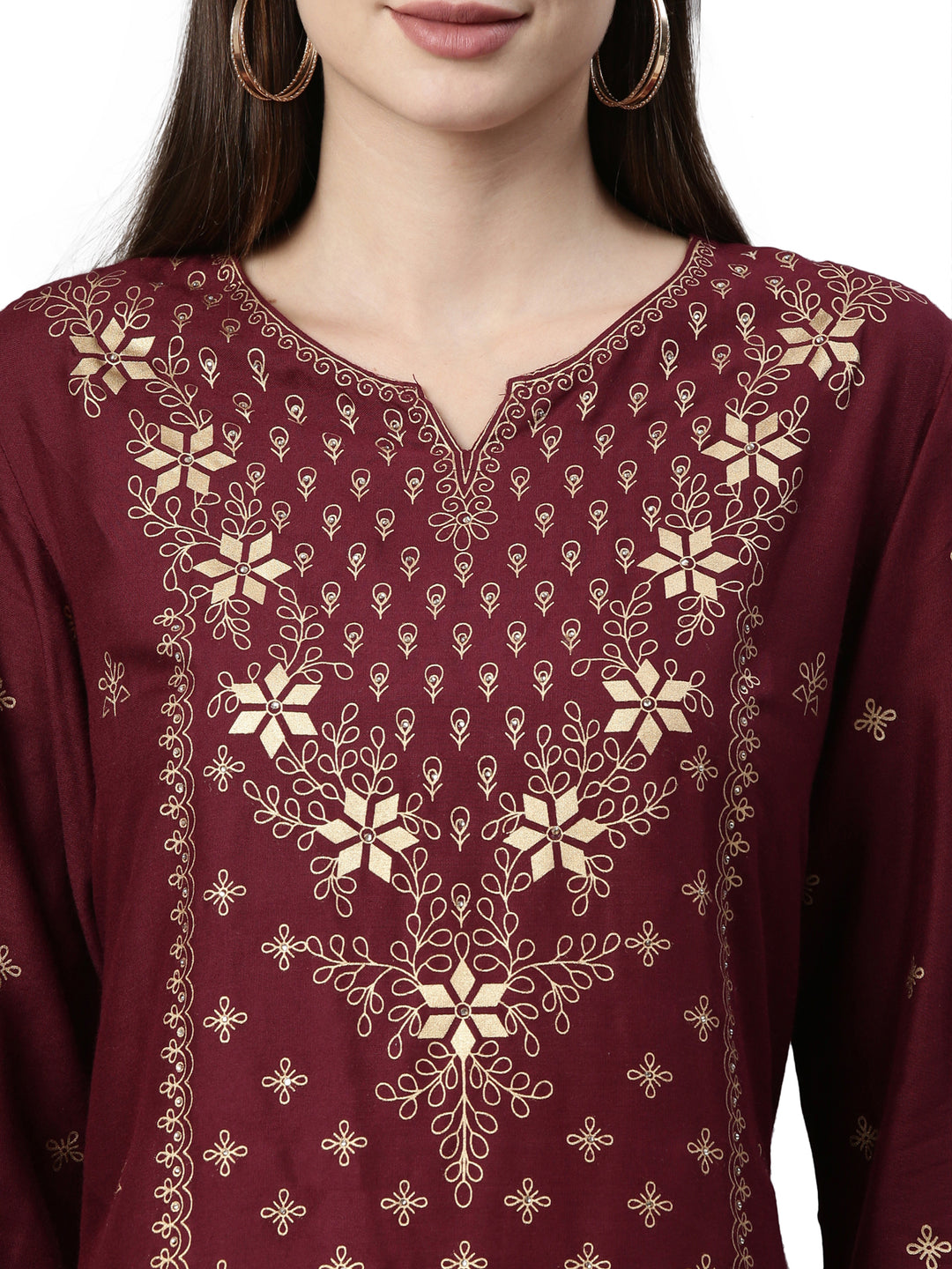 Neerus Maroon rayon straight kurta - back view